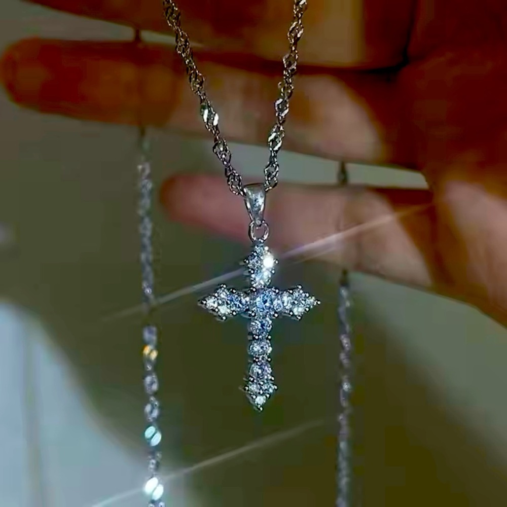 Silver Cross Pendant Chain Necklace